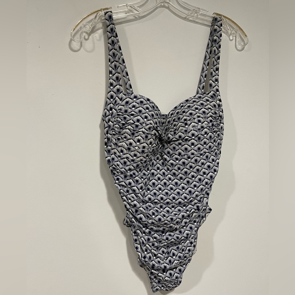 Bond-Eye Navy White Print One Piece Swimsuit Adjustable Strap 10 - Picture 2 of 7